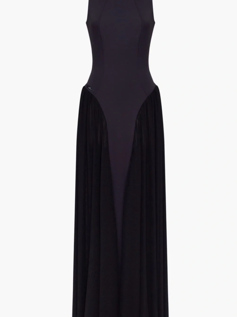 Black Tie Mock Neck Black Maxi Dress with Pleated Panels Formal Wedding Guest - Picture 5 of 7